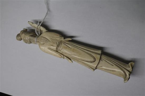 A 19th century Chinese export ivory bodkin case and the figure of a woman